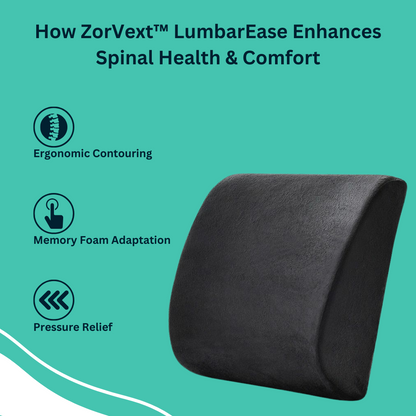 ZorVext™ LumbarEase – Ergonomic Memory Foam Back Cushion